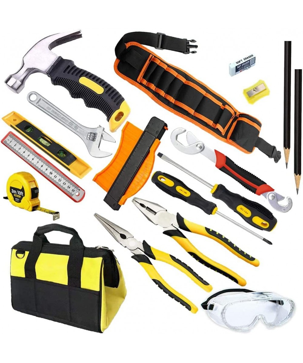 18-Piece Kids Real Tool Starter Kit with Tool Bag Hammer Kids Safety Goggles Pliers Wrench Screwdrivers DIY Real Tools for Bo...