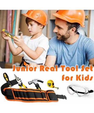 18-Piece Kids Real Tool Starter Kit with Tool Bag Hammer Kids Safety Goggles Pliers Wrench Screwdrivers DIY Real Tools for Bo...