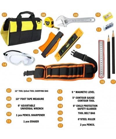 18-Piece Kids Real Tool Starter Kit with Tool Bag Hammer Kids Safety Goggles Pliers Wrench Screwdrivers DIY Real Tools for Bo...