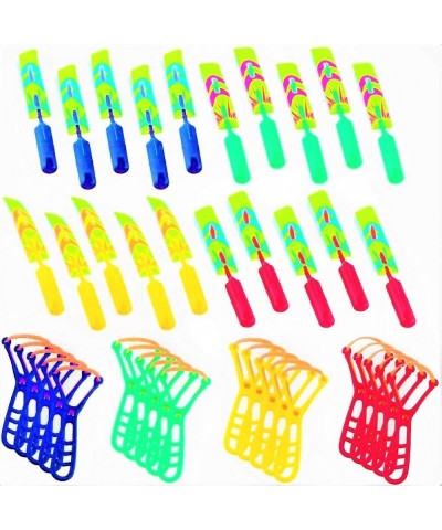 Helicopters 40Piece with Whistle LED Lights for Kids Rocket Slingshot Flying Copters - 20 Slingshot+20Helicopter Glow in The ...