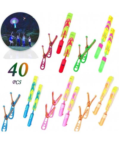 Helicopters 40Piece with Whistle LED Lights for Kids Rocket Slingshot Flying Copters - 20 Slingshot+20Helicopter Glow in The ...