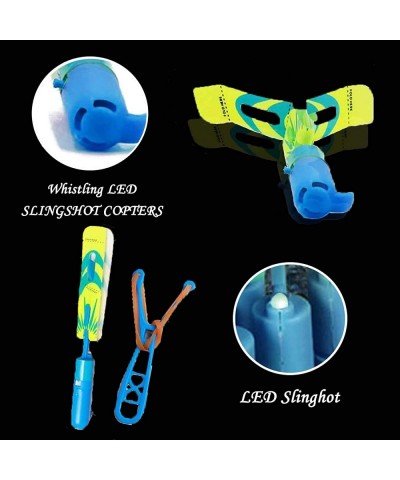 Helicopters 40Piece with Whistle LED Lights for Kids Rocket Slingshot Flying Copters - 20 Slingshot+20Helicopter Glow in The ...