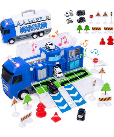 Police Car Toys with Play Mat Police Vehicles Transport Truck Carrier Toy with 4 Car Toys for Kids Toys for 3 4 5 6 7 Year Ol...