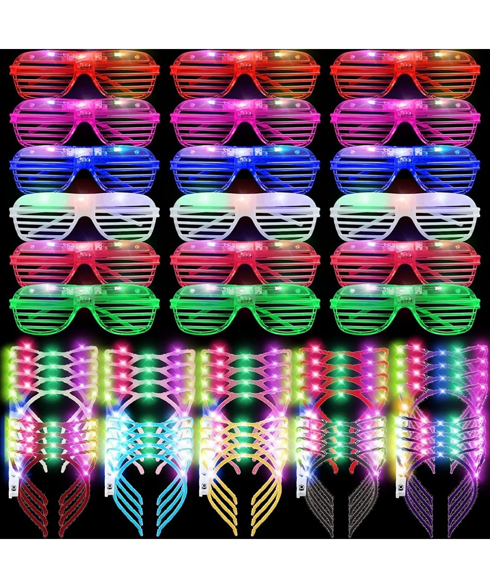 88 Pieces Light Up Party Favors Including 48 Glow Glasses LED Flashing Shutter Shades Glasses with 40 LED Cat Ear Headband Li...