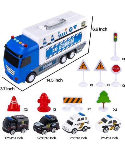 Police Car Toys with Play Mat Police Vehicles Transport Truck Carrier Toy with 4 Car Toys for Kids Toys for 3 4 5 6 7 Year Ol...