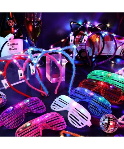 88 Pieces Light Up Party Favors Including 48 Glow Glasses LED Flashing Shutter Shades Glasses with 40 LED Cat Ear Headband Li...