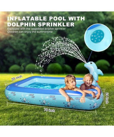 Inflatable Pool with Dolphin Sprinkler Swimming Pool Toys for Kids Toddlers Kiddie Pool Hard Plastic Toys Above Ground for Ou...