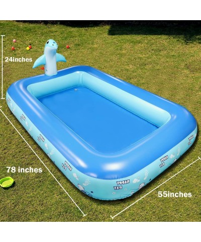 Inflatable Pool with Dolphin Sprinkler Swimming Pool Toys for Kids Toddlers Kiddie Pool Hard Plastic Toys Above Ground for Ou...