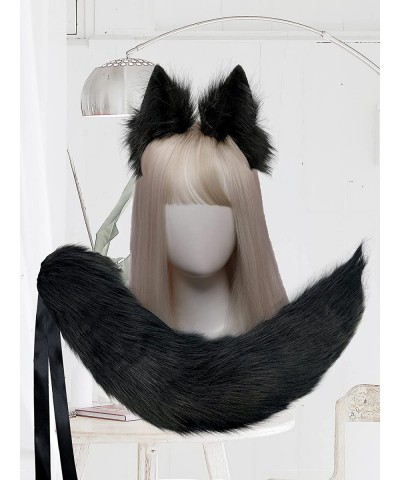 Handmade Grey Cat Fox Wolf Ears and Tail Set Animal Tail Cosplay Halloween Christmas Fancy Party Furry Costume Funny Gifts(Pu...