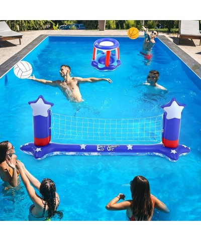 Large Pool Volleyball Set Pool Volleyball Net & Pool Basketball Hoops with 2 Beach Balls Pool Games for Family and Adults Ame...