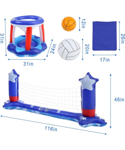 Large Pool Volleyball Set Pool Volleyball Net & Pool Basketball Hoops with 2 Beach Balls Pool Games for Family and Adults Ame...