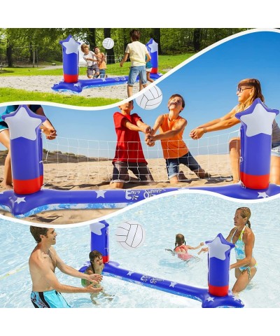 Large Pool Volleyball Set Pool Volleyball Net & Pool Basketball Hoops with 2 Beach Balls Pool Games for Family and Adults Ame...