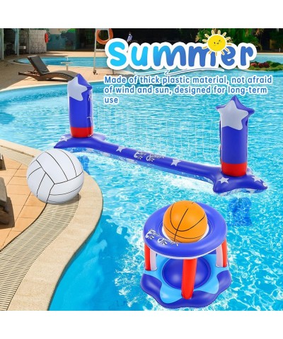 Large Pool Volleyball Set Pool Volleyball Net & Pool Basketball Hoops with 2 Beach Balls Pool Games for Family and Adults Ame...