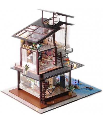 DIY Valencia Coastal Villa Wooden Dollhouses with LED Light and Wooden Frame for Creative Birthday Gift $126.57 Dollhouses