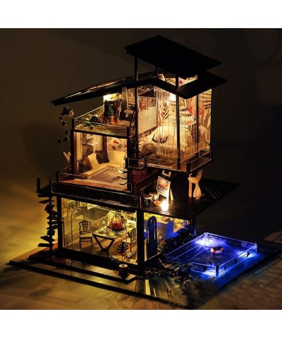 DIY Valencia Coastal Villa Wooden Dollhouses with LED Light and Wooden Frame for Creative Birthday Gift $126.57 Dollhouses