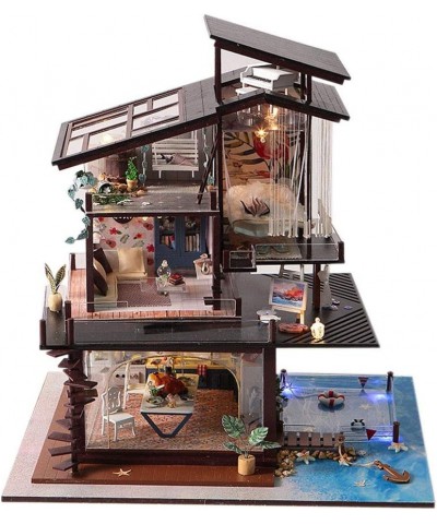 DIY Valencia Coastal Villa Wooden Dollhouses with LED Light and Wooden Frame for Creative Birthday Gift $126.57 Dollhouses