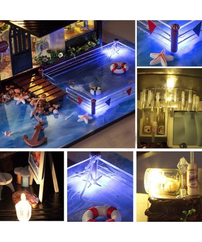 DIY Valencia Coastal Villa Wooden Dollhouses with LED Light and Wooden Frame for Creative Birthday Gift $126.57 Dollhouses