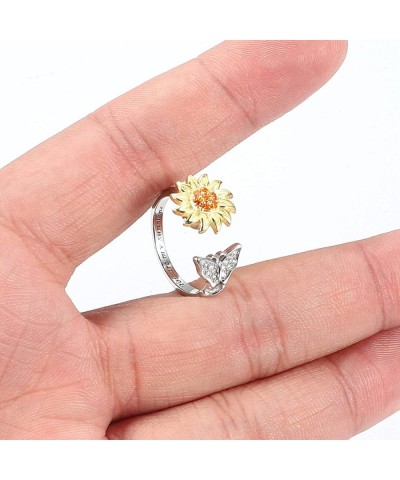 925 Sterling Silver Flower Fidget Spinner Rings for Women Anxiety Adjustable Sunflower Daisy Open Ring Relieving Stress Stack...