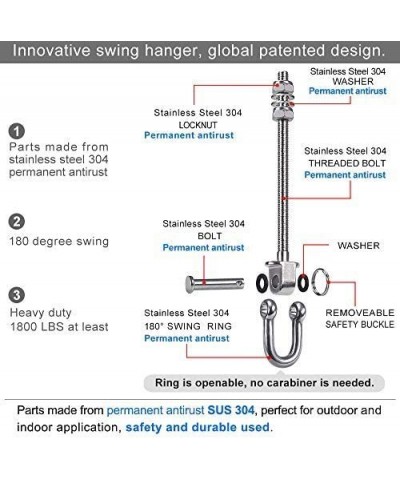 Set of 2 Heavy Duty Swing Hanger 1800LB Capacity M10 x 8.8" Swing Bolts Stainless Steel Swing Hooks for Wood and Steel Beam Y...