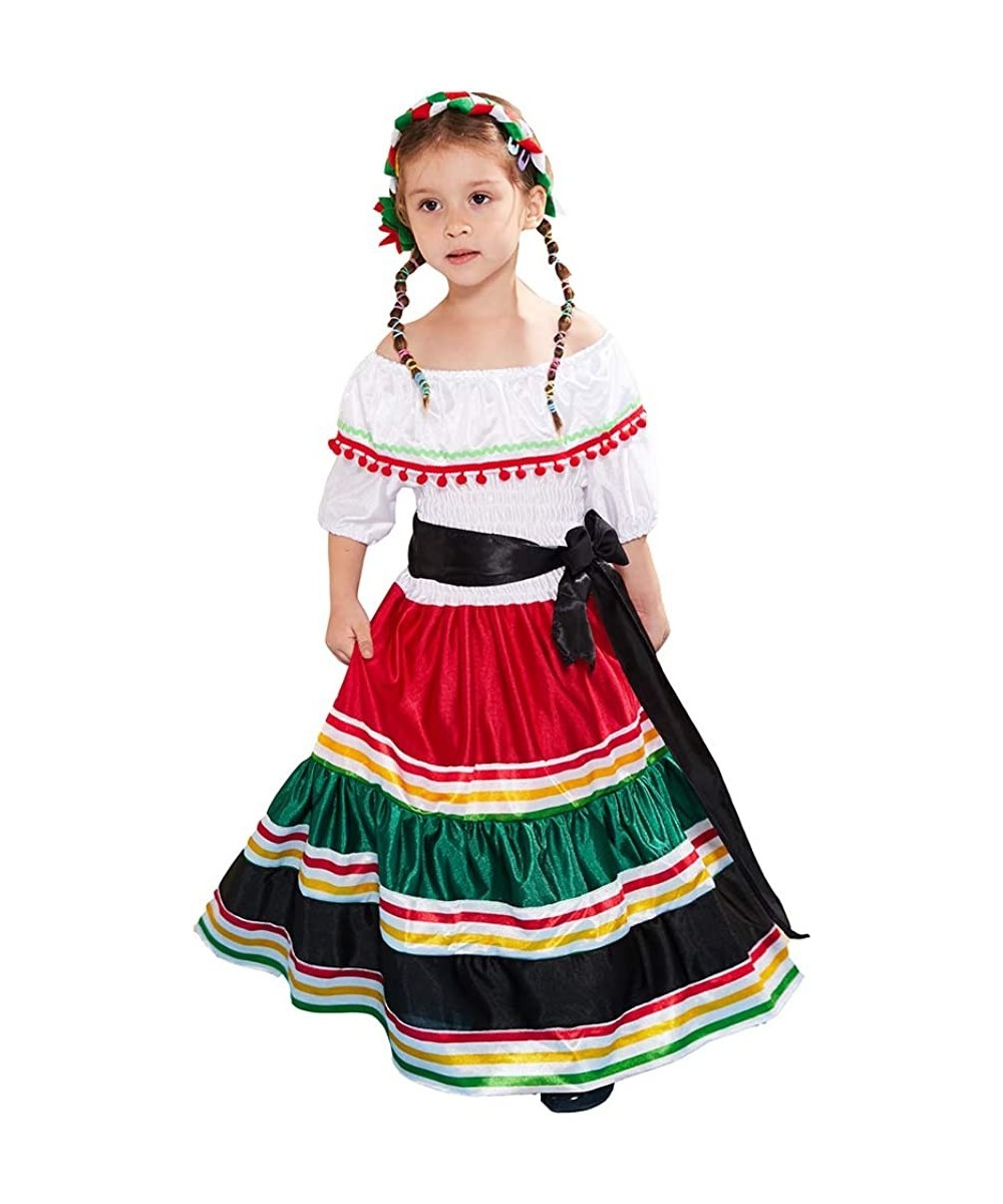 Girl’s Mexican Dress Halloween Costume Kids Traditional Senorita Blouse Dance Skirt $49.86 Kids' Costumes