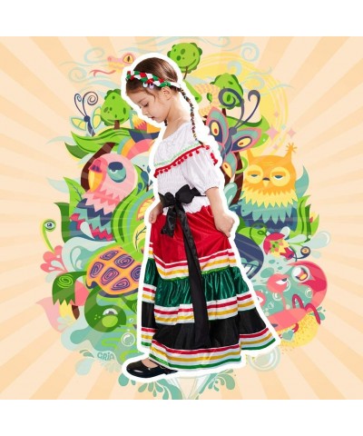 Girl’s Mexican Dress Halloween Costume Kids Traditional Senorita Blouse Dance Skirt $49.86 Kids' Costumes