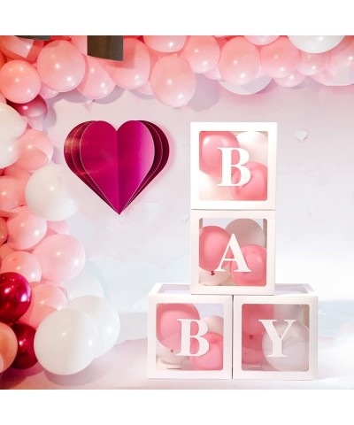 Baby Boxes with Letters for Baby Shower 4 Transparent Balloon Boxes with Letters for Gender Reveal Birthday Wedding Baby Show...