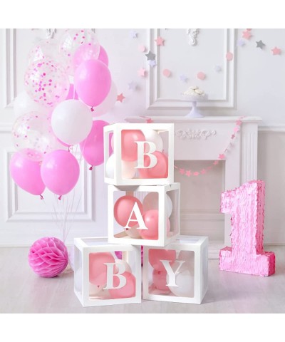 Baby Boxes with Letters for Baby Shower 4 Transparent Balloon Boxes with Letters for Gender Reveal Birthday Wedding Baby Show...