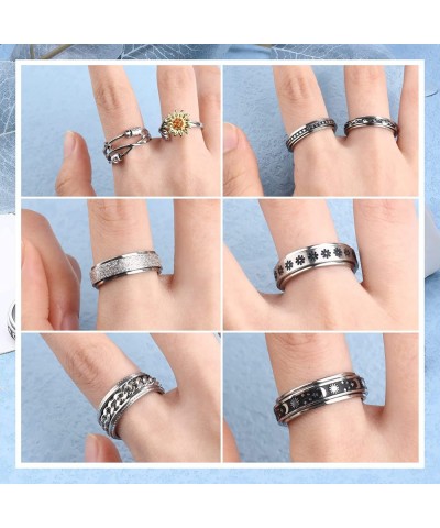 11Pcs Fidget Ring for Anxiety Stainless Steel Fidget Anxiety Rings for Women Men Moon Star Flower Spinner Rings for Anxiety B...