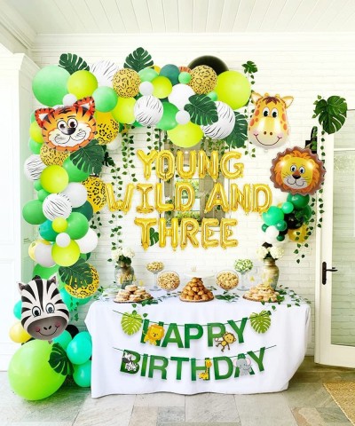 Jungle Theme 3rd Birthday Decorations Safari Balloon Garland with Young Wild And Three Animal Foil Balloons Happy Birthday Ba...