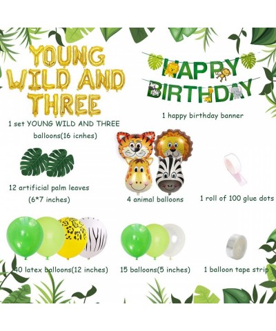 Jungle Theme 3rd Birthday Decorations Safari Balloon Garland with Young Wild And Three Animal Foil Balloons Happy Birthday Ba...