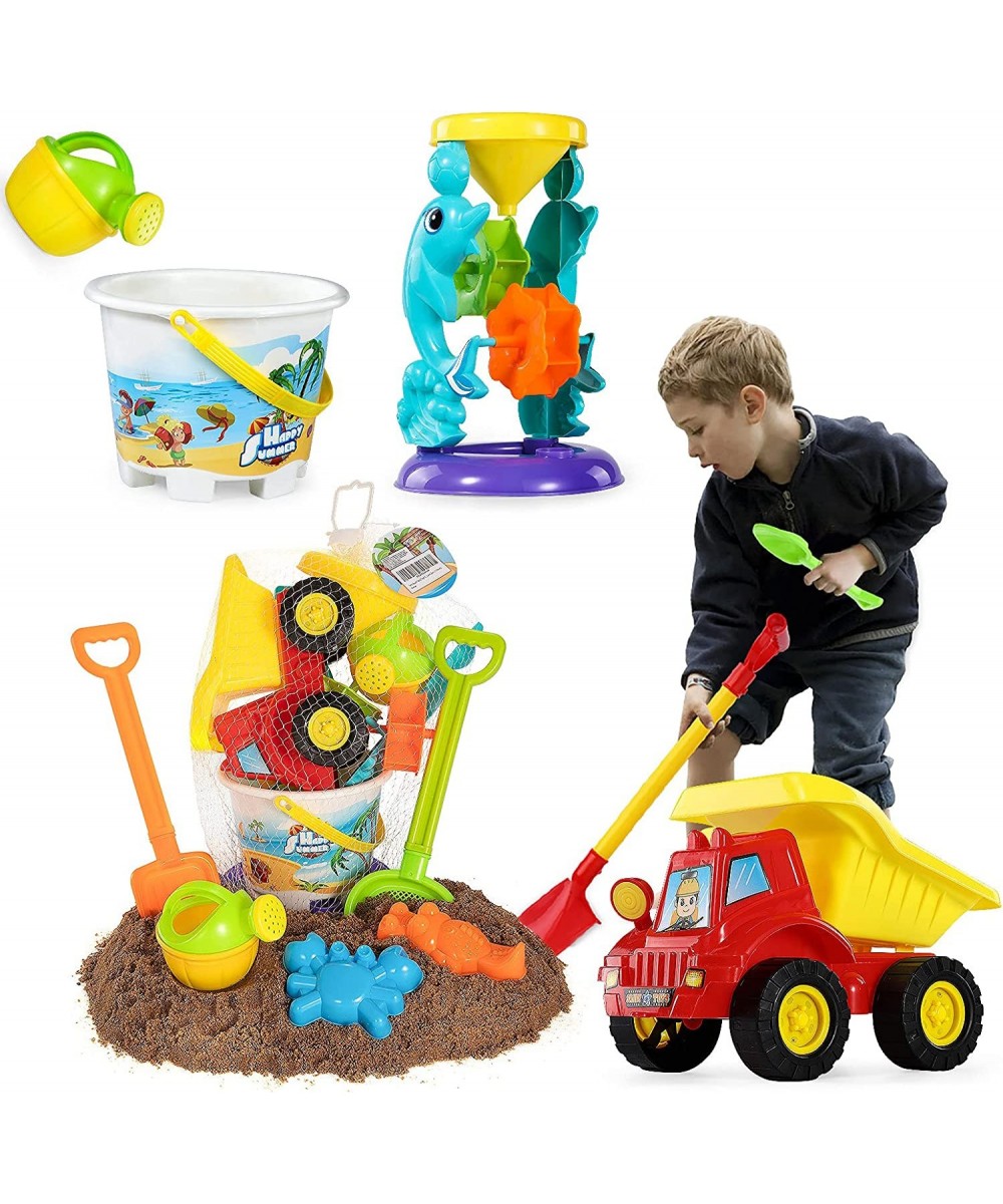 Beach Sand Toys for 3 4 5 6 7 Year Old Boys w/ Water Wheel Dump Truck Bucket Shovels Rakes Watering Can Molds Outdoor Tool Ki...