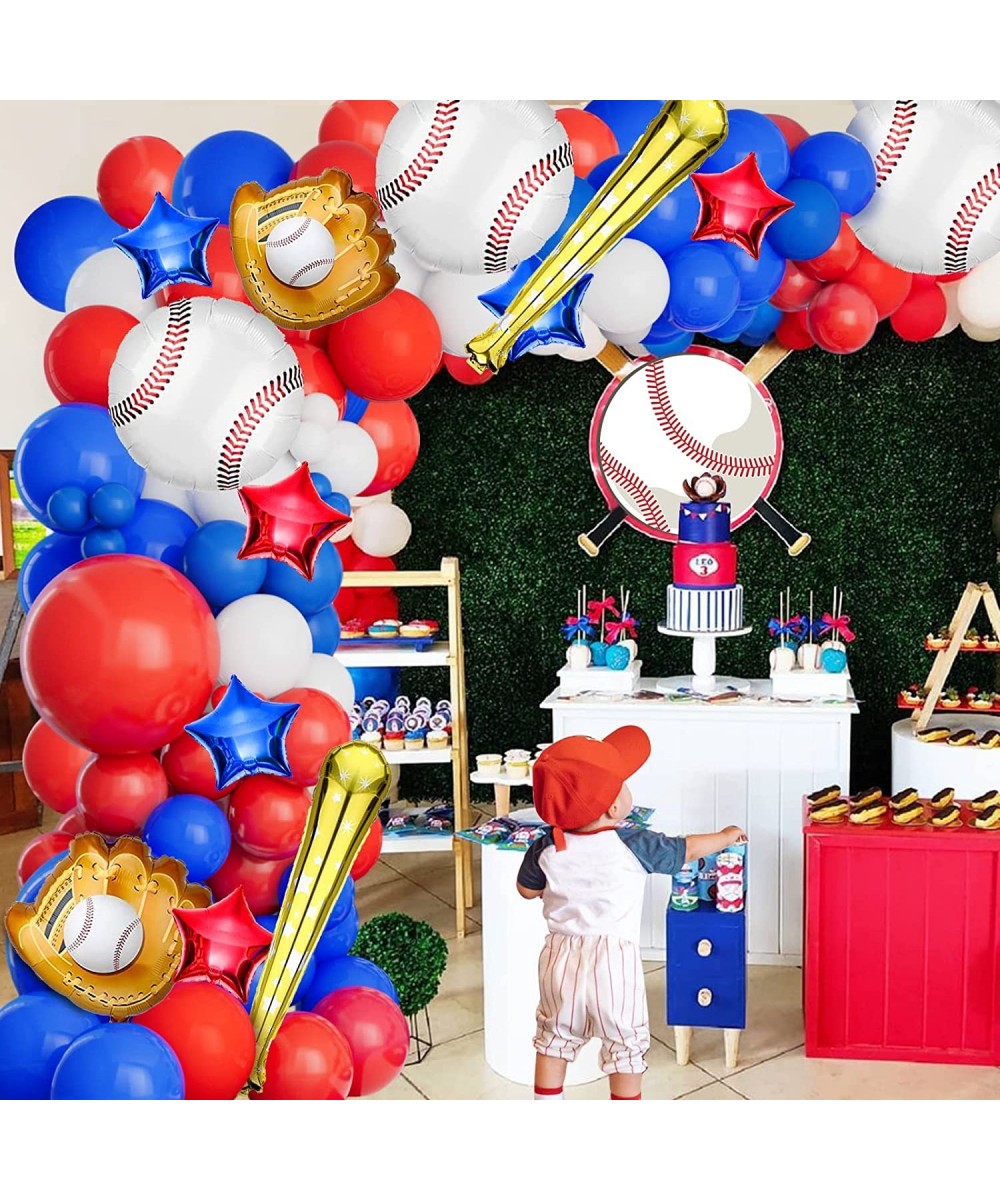 Baseball Balloon Garland Arch Kit with Baseball Glove Baseball Bat Balloon Star Balloon Red White and Blue Balloons Party Sup...