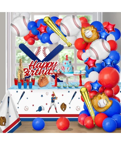 Baseball Balloon Garland Arch Kit with Baseball Glove Baseball Bat Balloon Star Balloon Red White and Blue Balloons Party Sup...