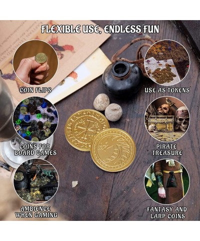 DND Fantasy Coins 50 Antique Gold Metal Treasure Tokens with Leather Pouch - Gaming Loot Accessories & Props for Dungeons and...