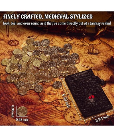 DND Fantasy Coins 50 Antique Gold Metal Treasure Tokens with Leather Pouch - Gaming Loot Accessories & Props for Dungeons and...