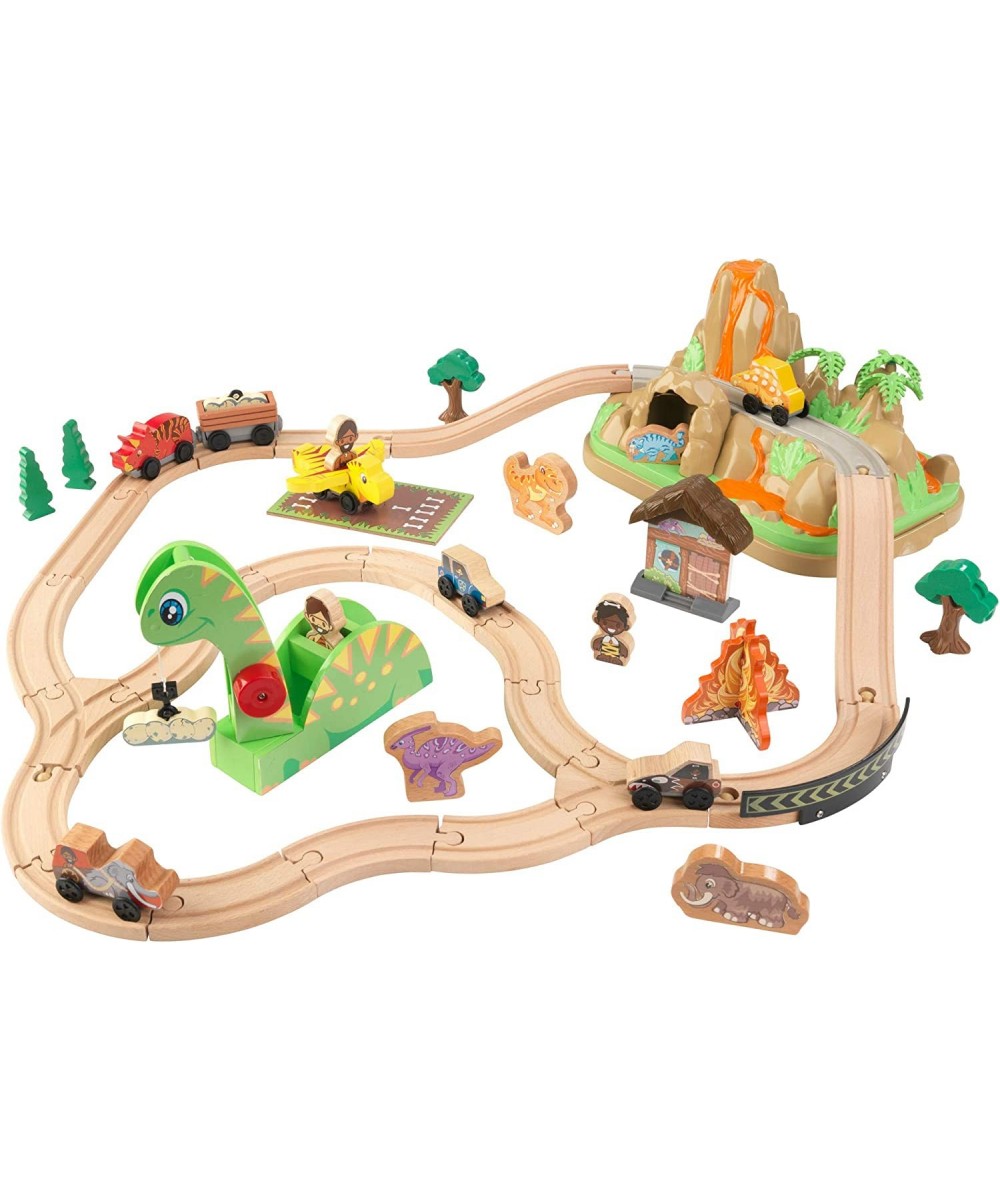 Dinosaur Bucket Top Portable Wooden Train Set with 56 Pieces and 9 Feet of Track Gift for Ages 3+ $78.36 Toy Vehicle Playsets