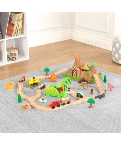 Dinosaur Bucket Top Portable Wooden Train Set with 56 Pieces and 9 Feet of Track Gift for Ages 3+ $78.36 Toy Vehicle Playsets