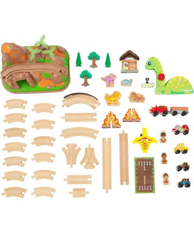 Dinosaur Bucket Top Portable Wooden Train Set with 56 Pieces and 9 Feet of Track Gift for Ages 3+ $78.36 Toy Vehicle Playsets