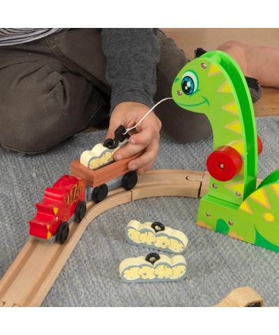 Dinosaur Bucket Top Portable Wooden Train Set with 56 Pieces and 9 Feet of Track Gift for Ages 3+ $78.36 Toy Vehicle Playsets