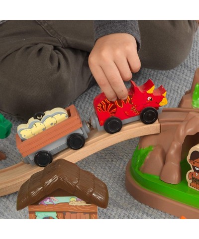 Dinosaur Bucket Top Portable Wooden Train Set with 56 Pieces and 9 Feet of Track Gift for Ages 3+ $78.36 Toy Vehicle Playsets