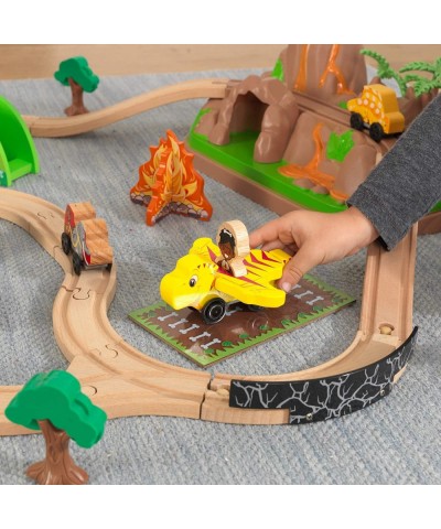 Dinosaur Bucket Top Portable Wooden Train Set with 56 Pieces and 9 Feet of Track Gift for Ages 3+ $78.36 Toy Vehicle Playsets