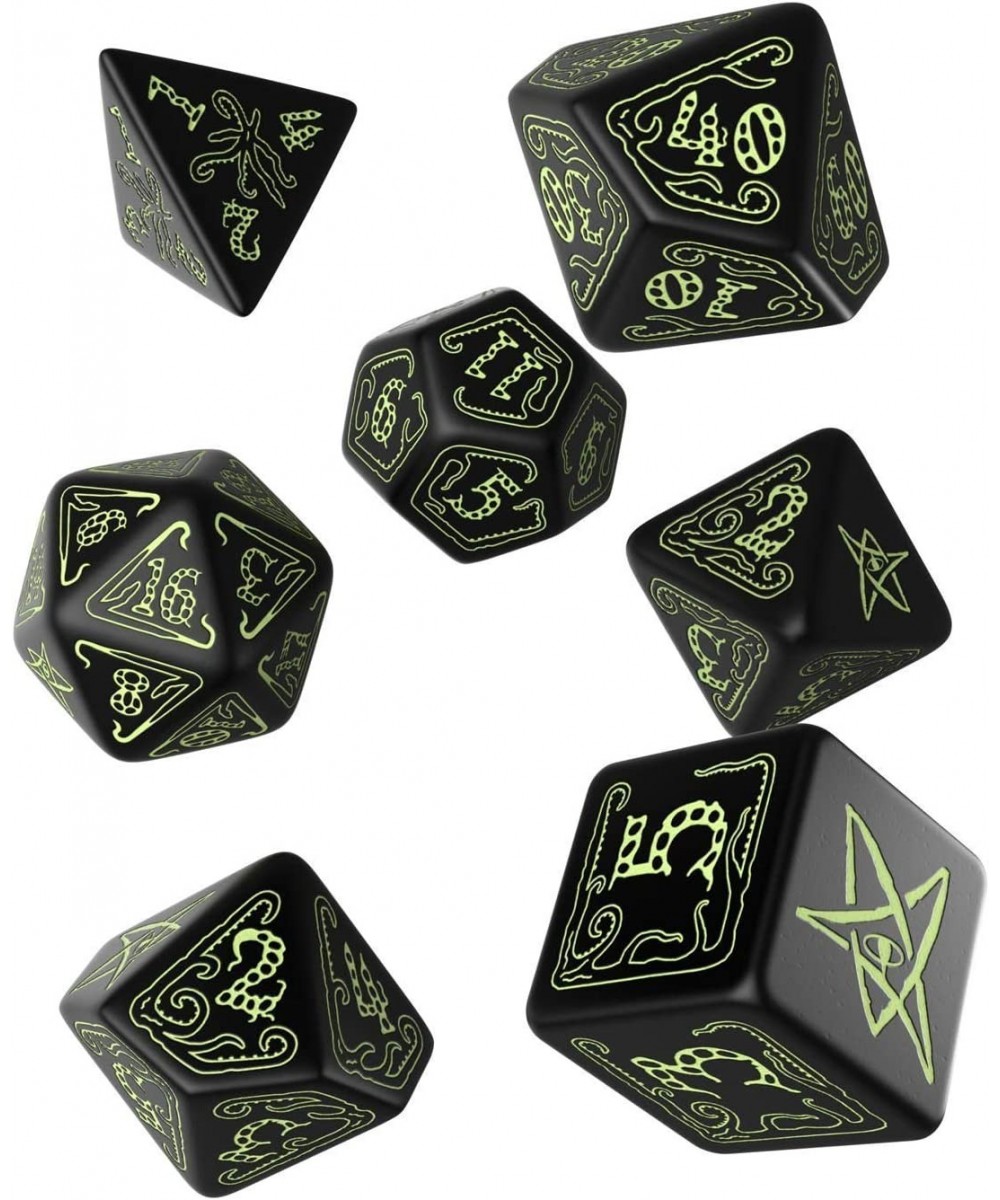 Call of Cthulhu Black & Glow-in-The-Dark RPG Ornamented Dice Set 7 Polyhedral Pieces Black & Glow-in-the Dark Standard (15mm ...