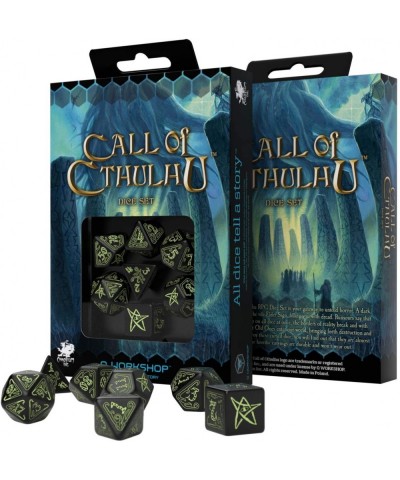 Call of Cthulhu Black & Glow-in-The-Dark RPG Ornamented Dice Set 7 Polyhedral Pieces Black & Glow-in-the Dark Standard (15mm ...