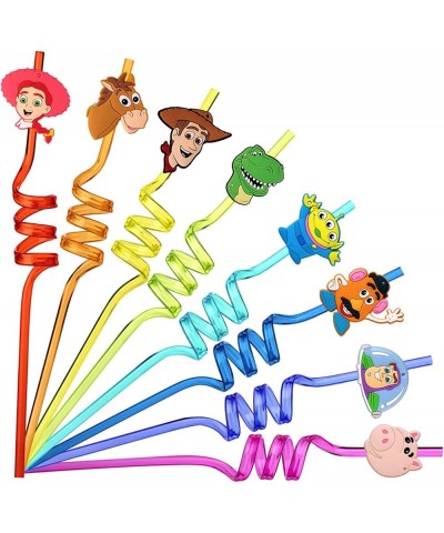 24Pcs Toy Inspired Story Birthday Party Supplies Reusable Drinking Straws 8 Designs Toy Themed Story Party Favors with 2 Clea...