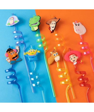 24Pcs Toy Inspired Story Birthday Party Supplies Reusable Drinking Straws 8 Designs Toy Themed Story Party Favors with 2 Clea...