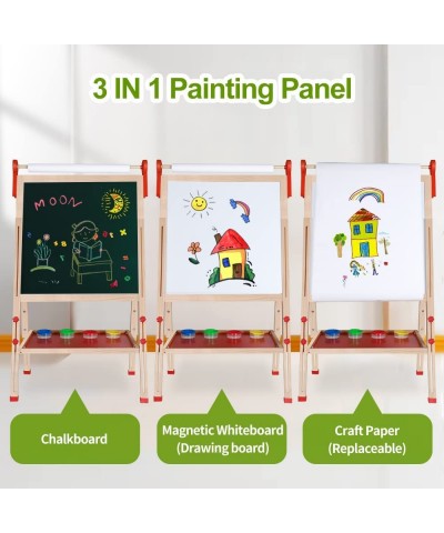 Easel for Kids Wooden Art Easel Double Sided Whiteboard Chalkboard with Paper Roll Holder Dry Eraser Adjustable Height for Bo...