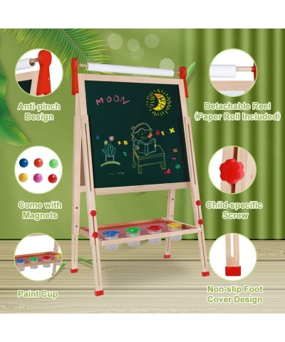 Easel for Kids Wooden Art Easel Double Sided Whiteboard Chalkboard with Paper Roll Holder Dry Eraser Adjustable Height for Bo...