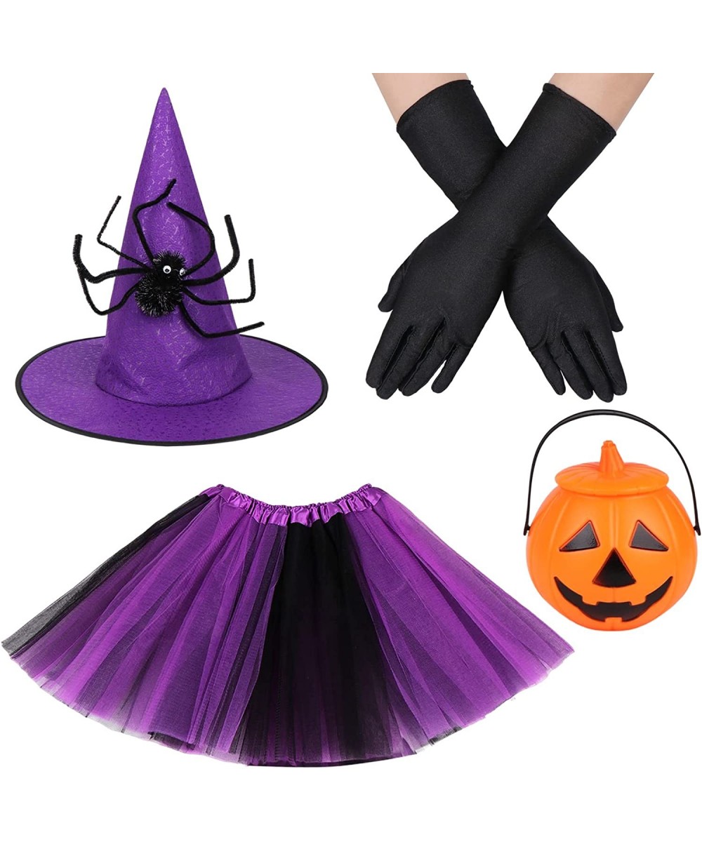 Halloween Witch Costume Set for Kids Girls - Witch Tutu Skirt Hats Gloves Halloween Pumpkin Bucket for Halloween Witch Cospla...