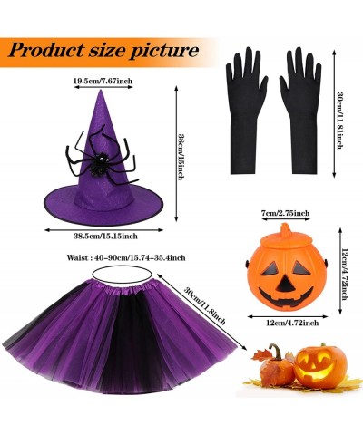 Halloween Witch Costume Set for Kids Girls - Witch Tutu Skirt Hats Gloves Halloween Pumpkin Bucket for Halloween Witch Cospla...