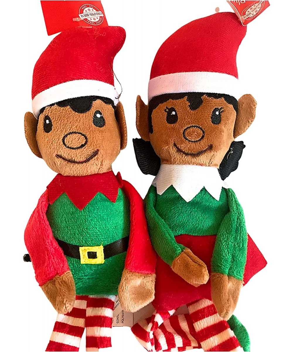 That Melanin Tho® Boy Girl Elves Plush Brown Skin Elf - Set of 2 - Holiday Plush Toys - African American Christmas Decoration...